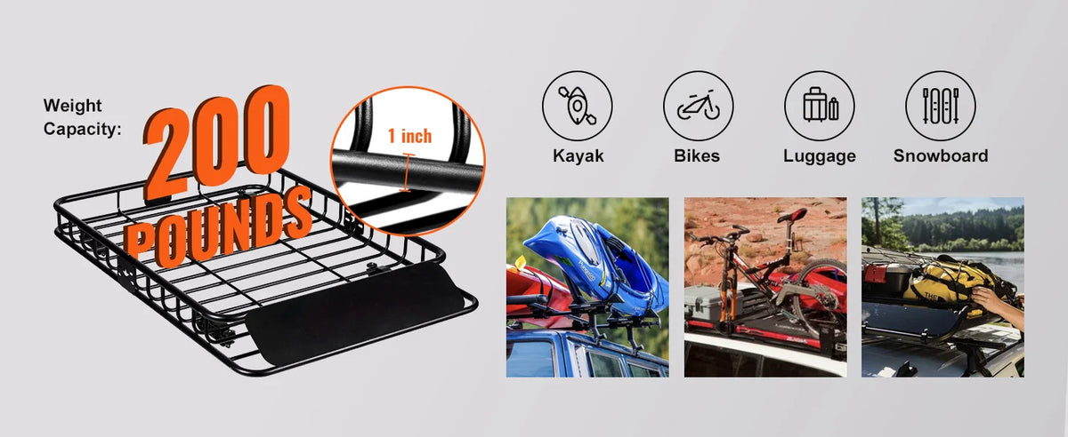 Heavy-Duty Rooftop Cargo Basket — 200 lb Capacity