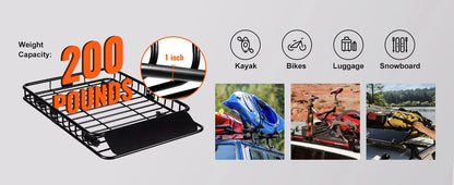 Heavy-Duty Rooftop Cargo Basket — 200 lb Capacity
