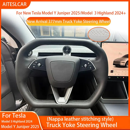 Cybertruck-Style Heated Nappa Yoke Steering Wheel — Model 3 Highland & Model Y Juniper