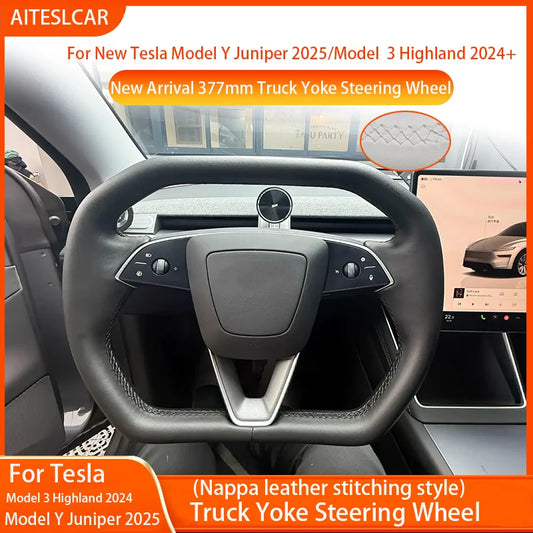 Cybertruck Style Yoke Steering Wheel For Tesla Juniper 2025 Heat Nappa Leather Yoke Handle For Model 3 Highland 2024 Accessories