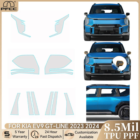 Kia EV9 Pre-Cut Paint Protection Film Kit — Headlights, Mirrors & Pillars