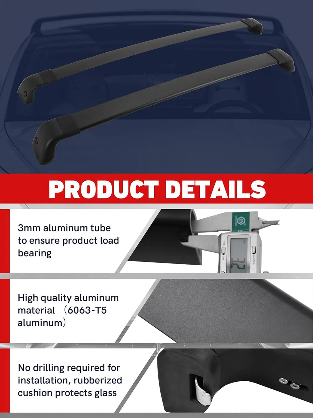 Lockable Aluminum Roof Rack Crossbars — Tesla Model Y (2020–2025 incl. Juniper)