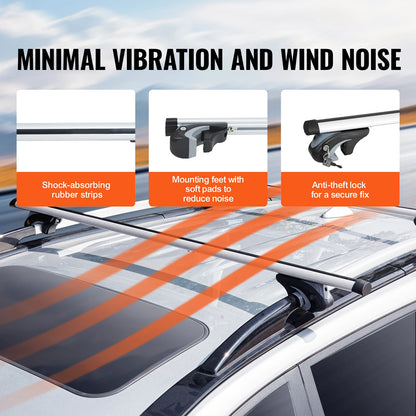 Adjustable Aluminum Roof Rail Crossbars — 200 lb Rated