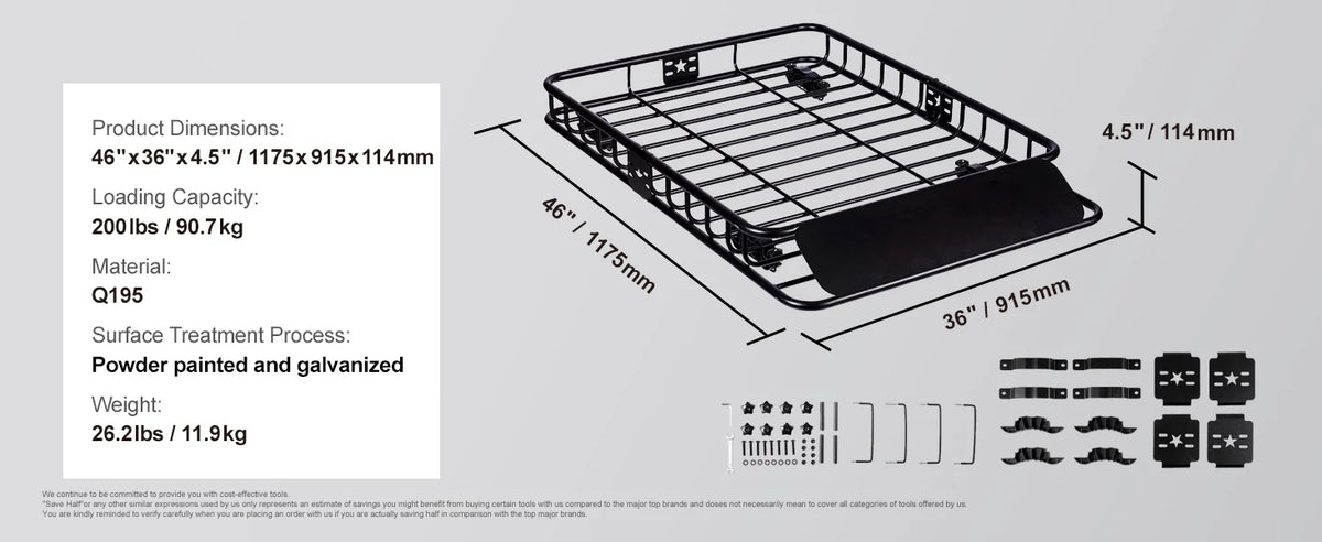 Heavy-Duty Rooftop Cargo Basket — 200 lb Capacity