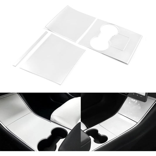 Tech Center Console Wrap Water Cup Holder Panel Cover Kit, Piano White, Compatible with for TESLA Model 3 Model Y 2017-2020