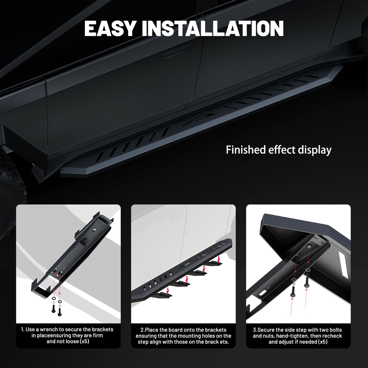 Cybertruck No-Drill Nerf Bars — 550 lb Rated