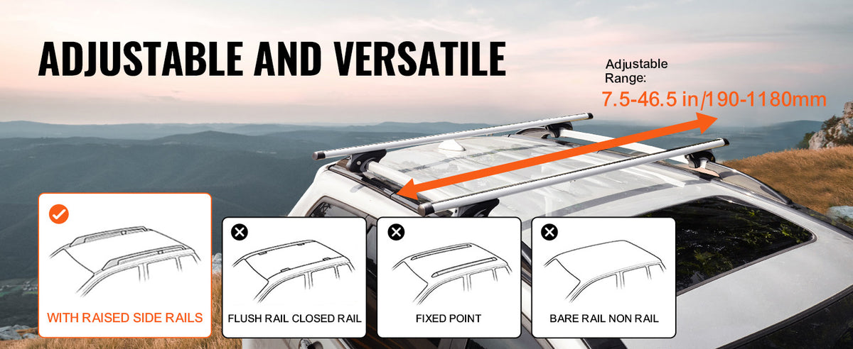 Adjustable Aluminum Roof Rail Crossbars — 200 lb Rated