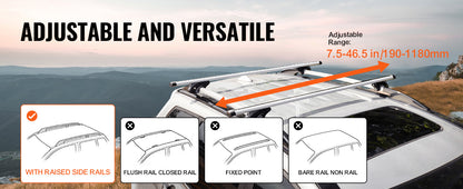 Adjustable Aluminum Roof Rail Crossbars — 200 lb Rated