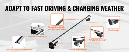 Adjustable Aluminum Roof Rail Crossbars — 200 lb Rated