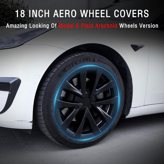 Model 3 Hubcaps, 18 Inch Aero Wheel Covers Replacement Wheel Caps 18'' Model S Plaid Arachnid Wheels Version Hub Caps Compatible with Model 3 Accessories 2017 to 2023