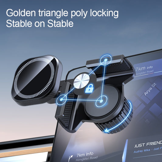 Adjustable Magnetic Car Phone Holder - Rotatable, Foldable, Fit for 10-21mm Thick Screens, for Tesla Model 3/ Y/ S/ X, for iPhone 13/ 14/ 12 Pro, for Xiaomi, for SamSung-Durable Clamp Mechanism, Screen Clamp Holder|Sturdy Con